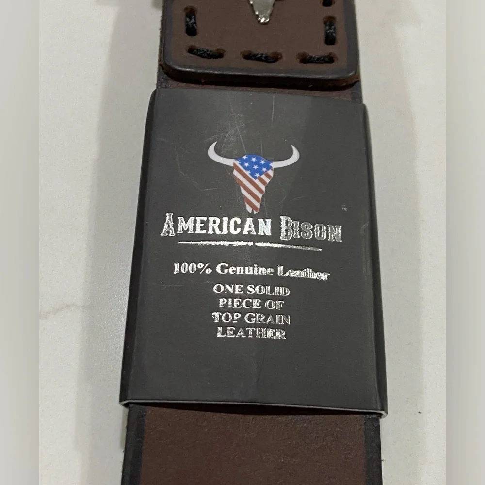 American Bison 100% Genuine Top Grain Brown Leather Belt Men’s Size 36 NWT